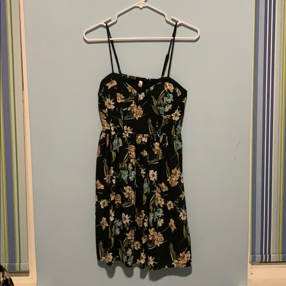 Black Flower Print Dress